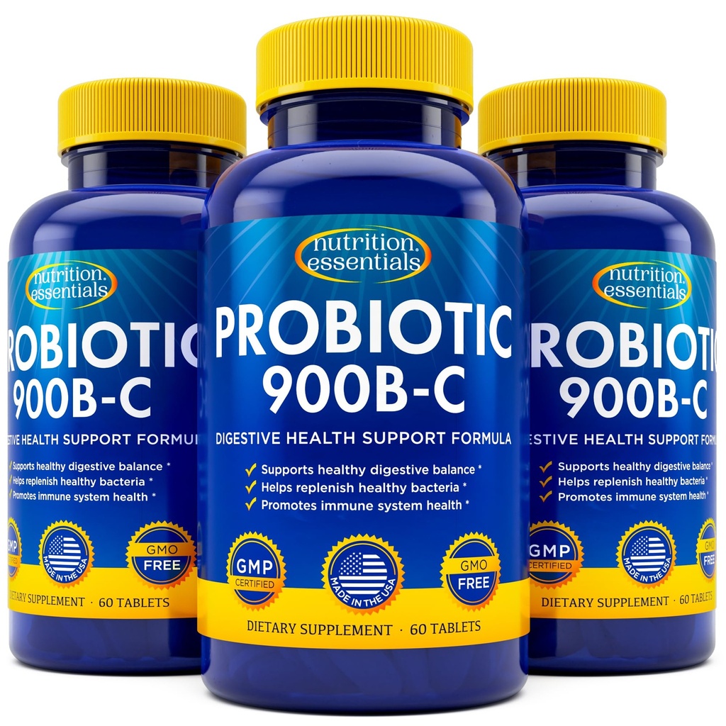Probiotics for Women and Men with Natural Lactase Enzyme & Prebiotic Fiber for Digestive Health - 80percent + Stronger Supplement for Gut Health Support - 3 Count of 60 Tablets