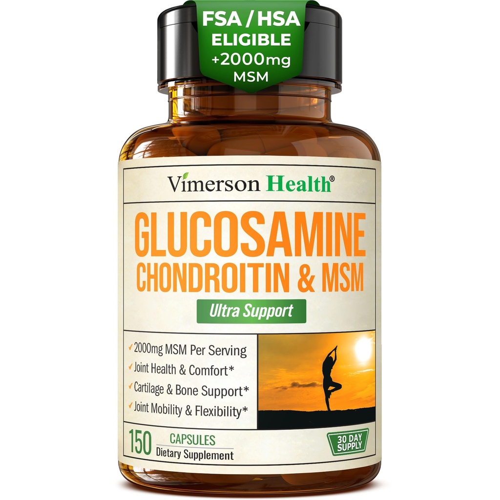 Glucosamine Chondroitin MSM Supplement – 3-in-1 Joint Supplements for Men and Women w/Glucosamine Sulfate 1500mg, Chondroitin Sulfate 1200mg & MSM 2000mg for Joint Health – FSA Eligible 150 Caps