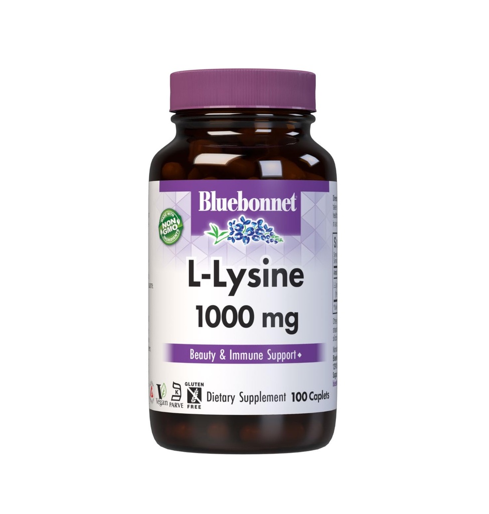 BlueBonnet L-Lysine 1000mg Essential Amino Acids Supplement - Immune & Collagen Support Supplements for Women & Men - Non-GMO, Vegan & Gluten-Free - 1000 mg L Lysine Per Serving - 100 Caplets