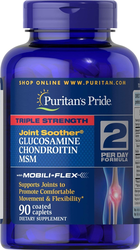 Puritan's Pride Triple Strength Glucosamine, Chondroitin & MSM Joint Soother, 90 Coated Caplets