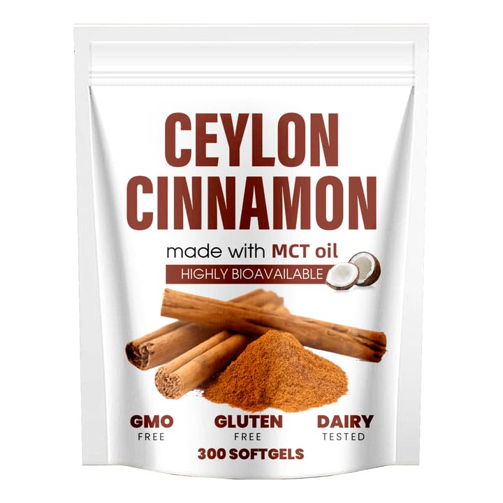 Lirae Ceylon Cinnamon Softgels,300 Softgels Equivalent with Mct Oil,Extra Strength Cinnamon Supplements,Non-GMO, Gluten Free (1)