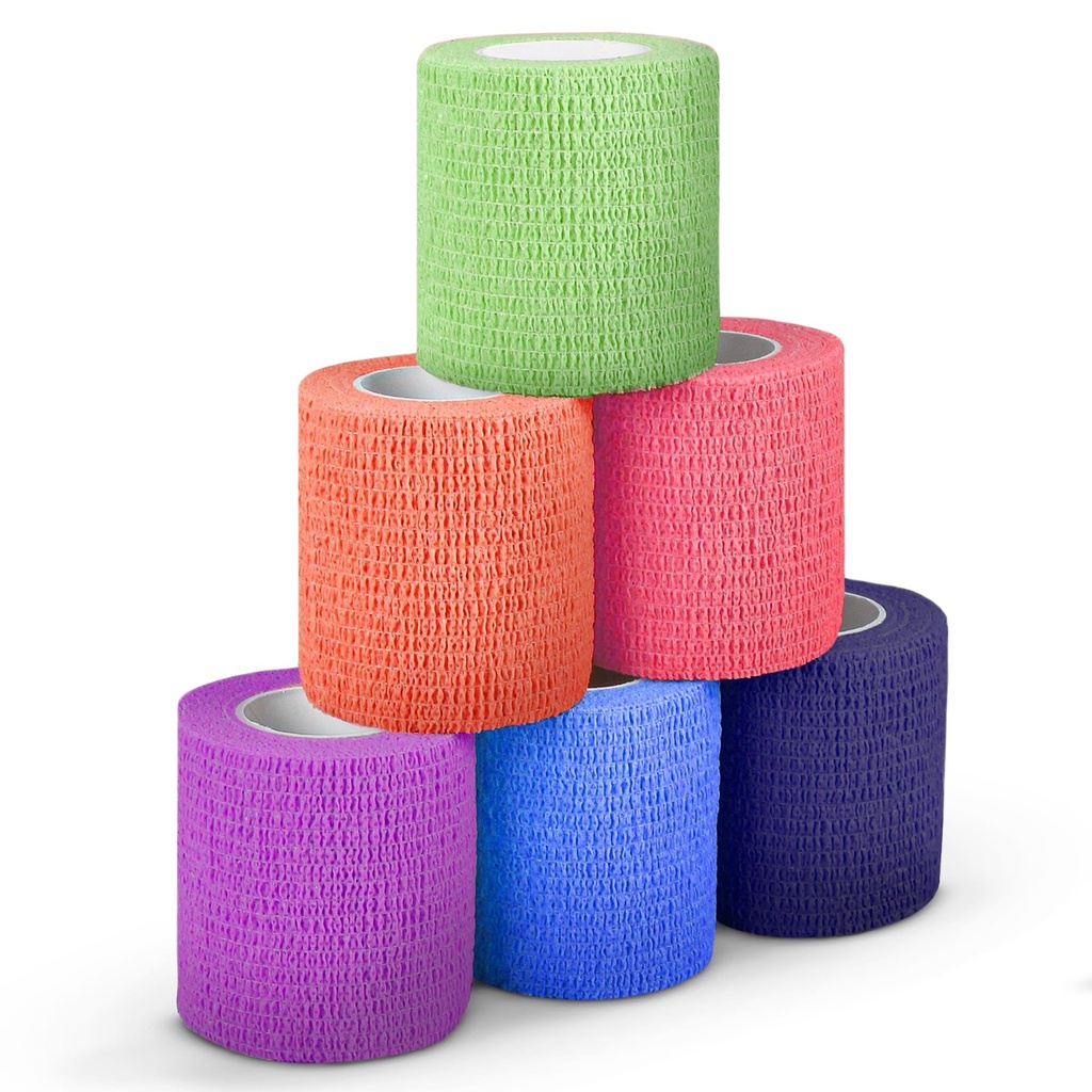 Ever Ready First Aid Self Adherent Cohesive Bandages 3" x 5 Yards - 6 Count, Rainbow Colors