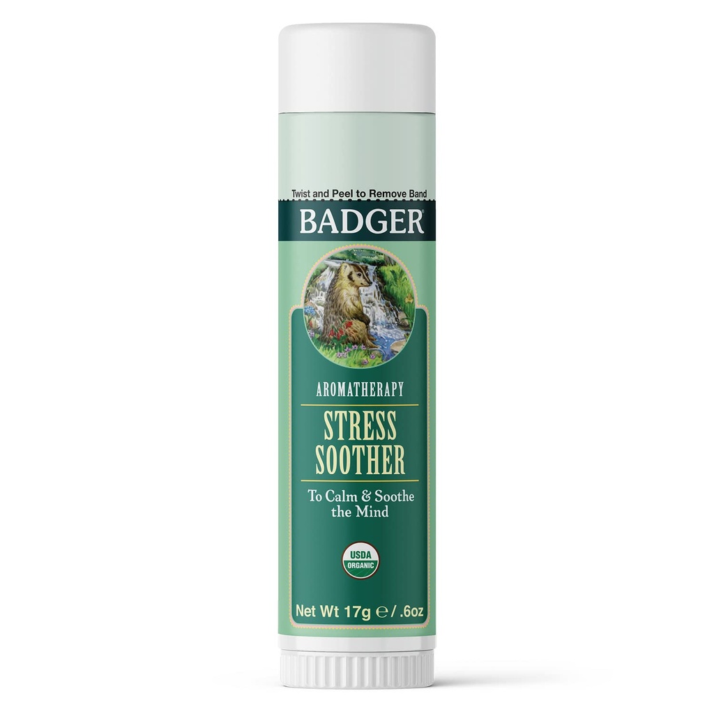 Badger - Stress Soother Balm, Aromatherapy Balm Stick, Certified Organic, Aromatherapy Oil, Essential Oil Roller, 0.6 oz