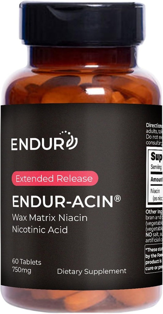 Endurance Products ENDUR-ACIN, Extended Release Niacin for Optimal Absorption & Flush Free Niacin, Premium Vitamin B3 Niacin Supplements, 750mg, 60 Tablets