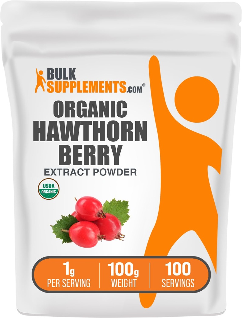 BulkSupplements.com Organic Hawthorn Berry Extract Powder - Hawthorn Berry Supplement - Herbal & Gluten Free, 1g per Serving, 100g (3.5 oz) (Pack of 1)