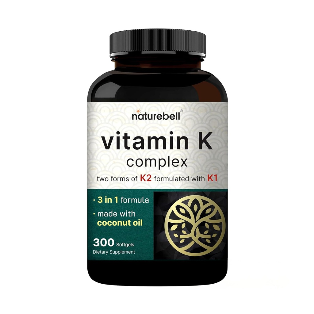 NatureBell Vitamin K Complex - 300 Softgels - Delivers 2,600mcg Vitamin K - Full Spectrum Bone & Heart Health Support Supplement - High Absorption K1 & K2 MK-4 & MK-7*