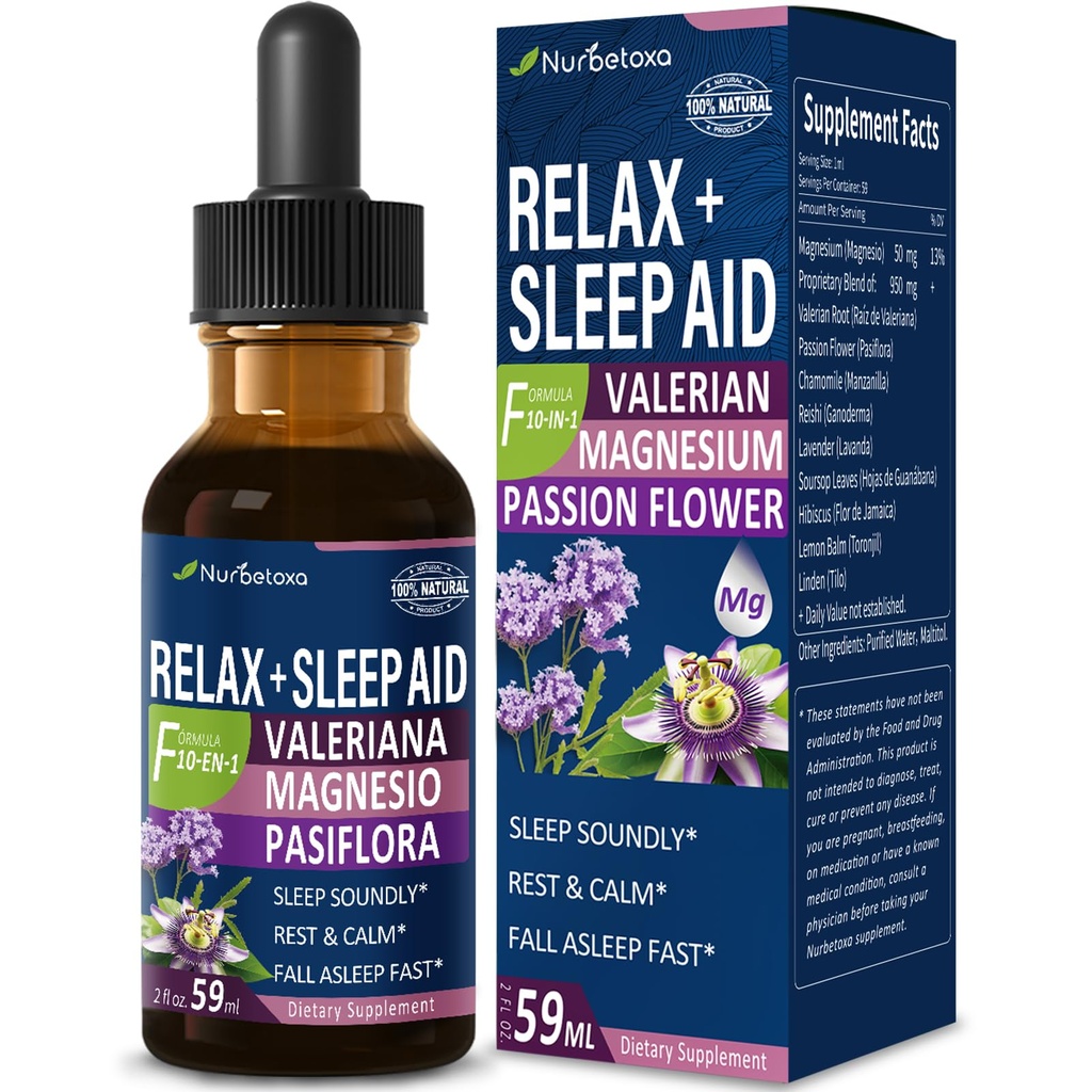 Valerian Root Sleep Aid Drops - Pasiflora y Valeriana para Dormir | Gotas de Glicinato y Citrato de Magnesio | Magnesium Citrate & Passionflower Extract Liquid Tincture.2 oz