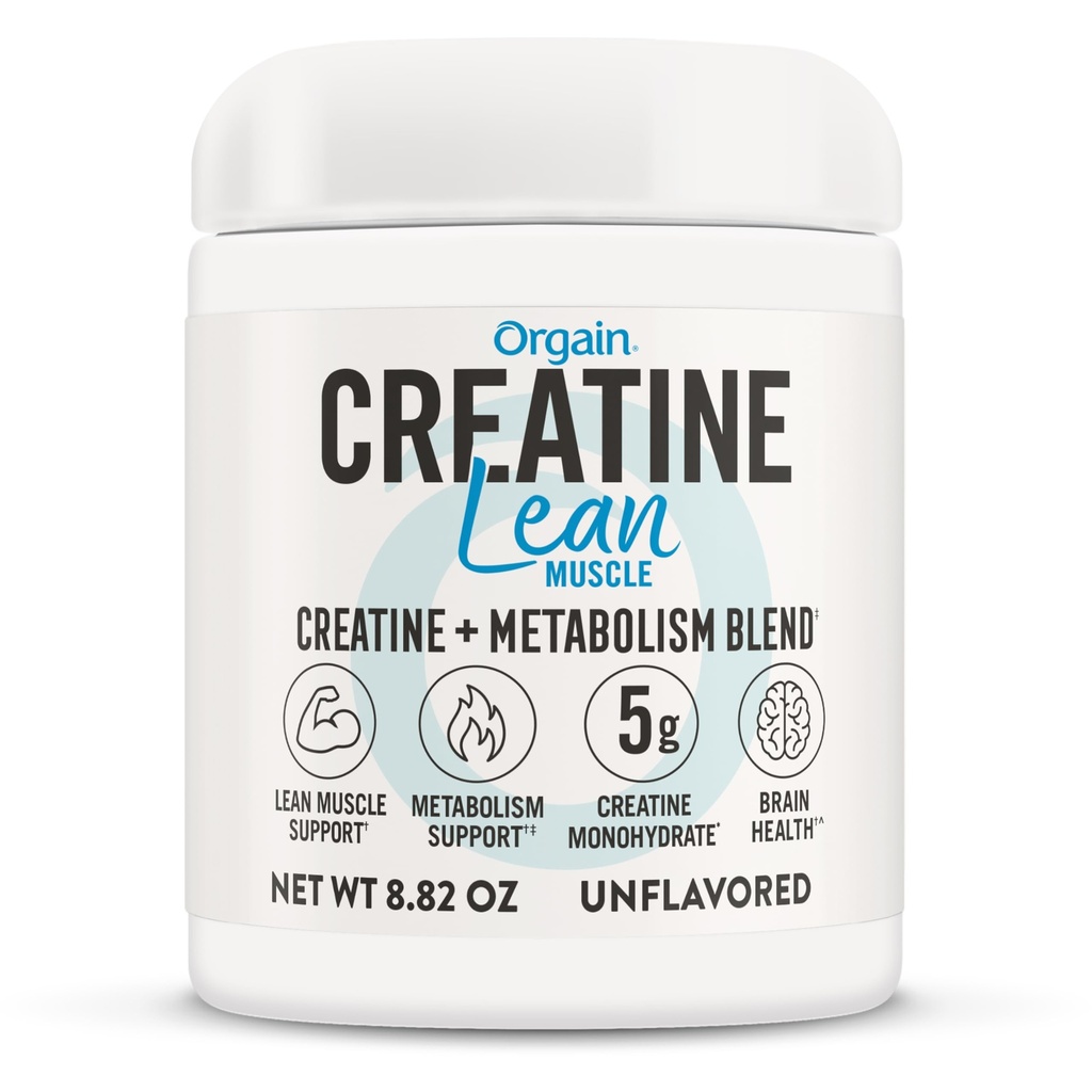 Orgain Micronized Creatine Monohydrate Lean Muscle Powder with Metabolism Blend, Unflavored, 50 Servings, Supports Muscle Strength and Brain Health, No Dairy or Soy, Gluten Free, Vegan