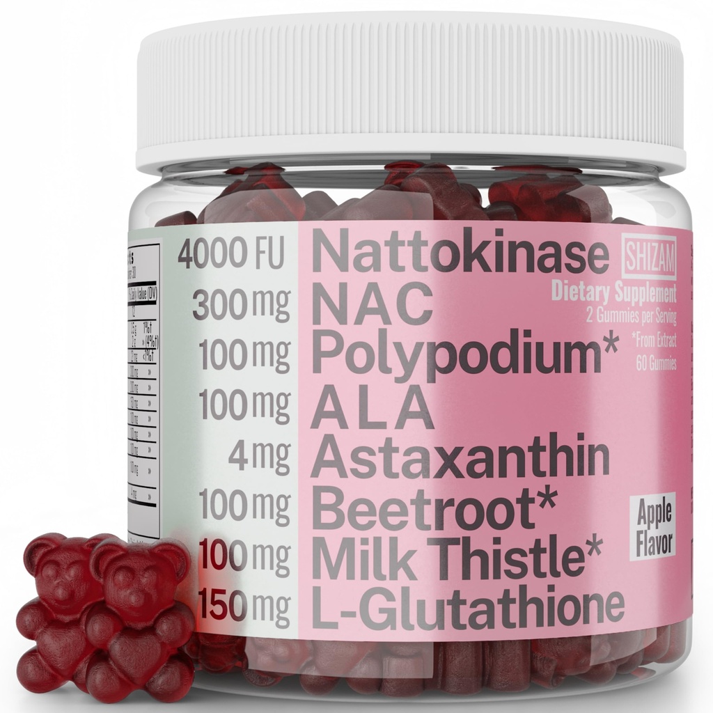 Gummy Supplement, Nattokinase Polipodium Leucotomos Astaxanthin NAC N-Acetyl Cysteine Alpha Lipoic Acid L-Glutathione Nattokinase-Polipodium-Powder Beet Beetroot Chews Capsules Organic Liquid Extract