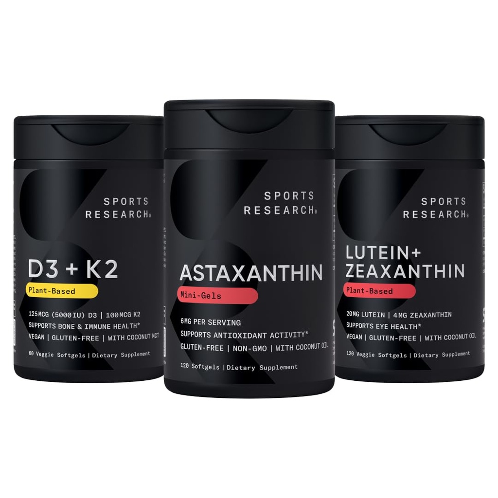 Sports Research® Antioxidant Support Pack - Astaxanthin 6mg, Lutein 20mg + Zeaxanthin 4mg & Vitamin D3 5000iu + K2 100mcg Supplements