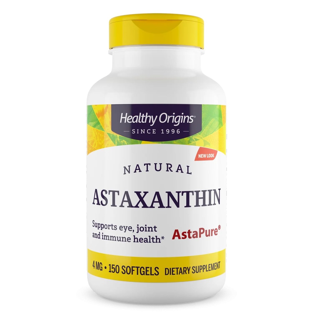 Healthy Origins Astaxanthin 4 mg, 150 Softgels - AstaPure Clinically Studied Algae - Supports Joint & Immune Health, Healthy Skin, Antioxidant for Cellular Protection & Eye Support