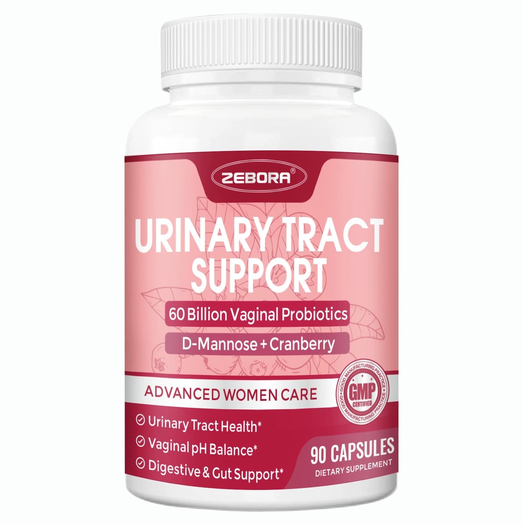 ZEBORA Urinary Tract Health for Women - Vaginal Probiotics for Women Digestive Health and pH Balance - D Mannose Supplements with Cranberry to Cleanse Urinary Tract & Bladder - 90 Capsules