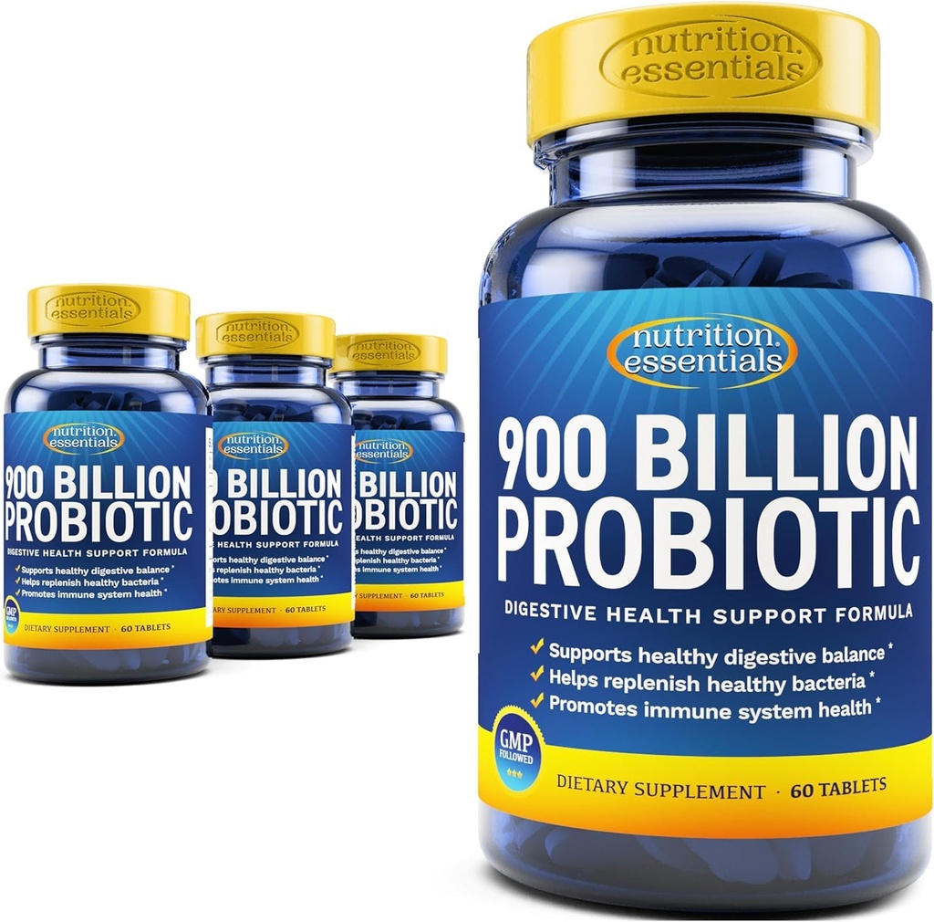Probiotics for Women and Men - with Lactase Enzyme and Prebiotic Fiber for Digestive Health - 4 Count of 60 Tablets