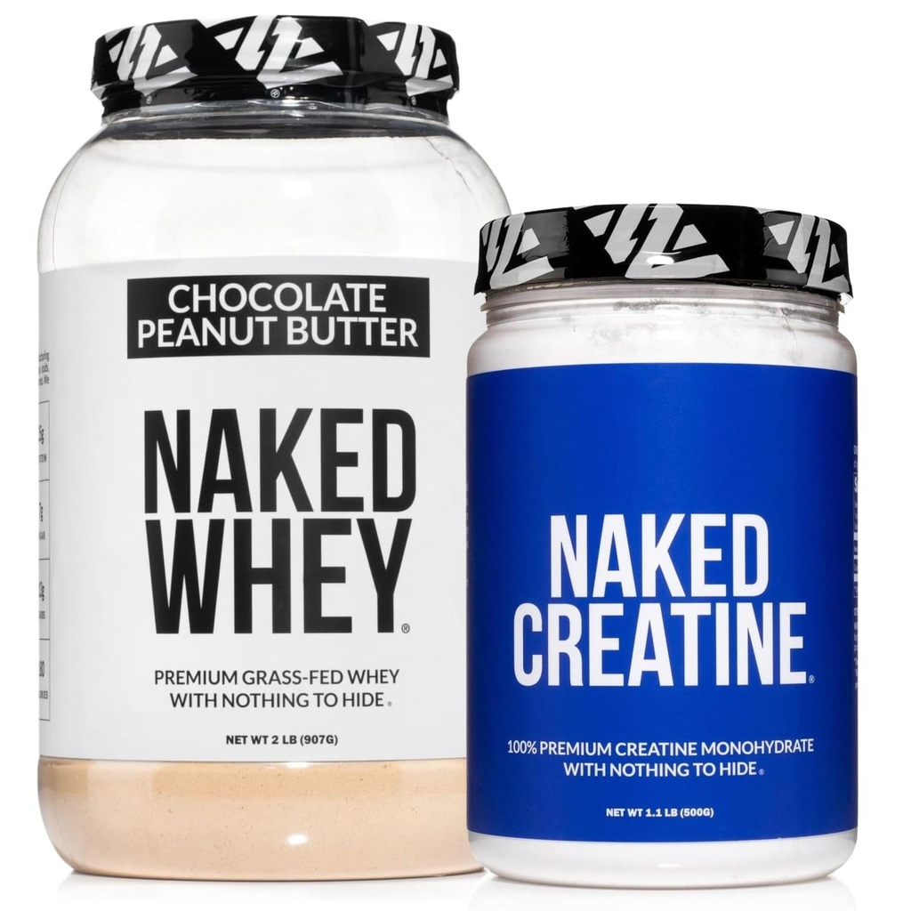 NAKED Whey Chocolate Peanut Butter Protein Powder (21 Servings) + Pure Micronized Creatine Monohydrate 500g (100 Servings) – Grass-Fed; Bulk; Non-GMO; Gluten Free; Soy Free