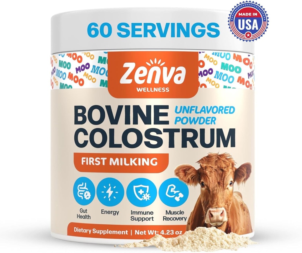 Colostrum Supplement Bovine Colostrum for Humans 100% Pure Grass Fed, Supergut Health & Immune Support, 50% IgG, Unflavored, Calostro Bovino para Adultos Organico 60 Servings Powder