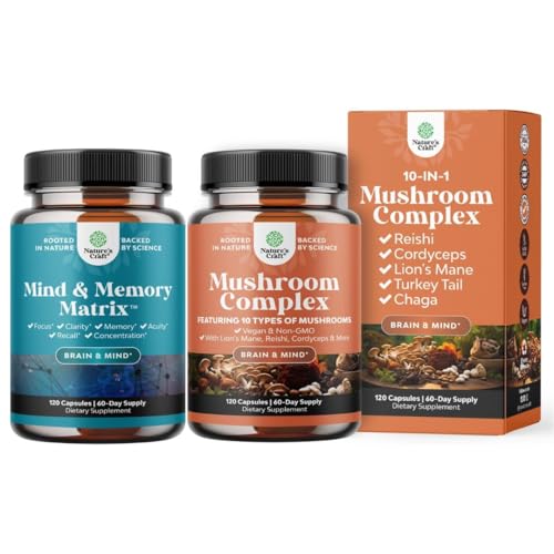 Bundle of Nootropic Brain Supplement for Memory and Focus Enhancement - Cognitive Complex for Mind Vitality and Advanced Mushroom Complex Capsules - 10X Lions Mane Supplement Capsules for Brain Health