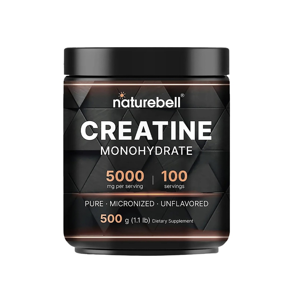 NatureBell Creatine Monohydrate Powder - 500g - Micronized Powder - Delivers 5,000mg Creatine Per Serving - Pre-Workout or Post-Workout Support* - Vegan & Keto Friendly - Unflavored