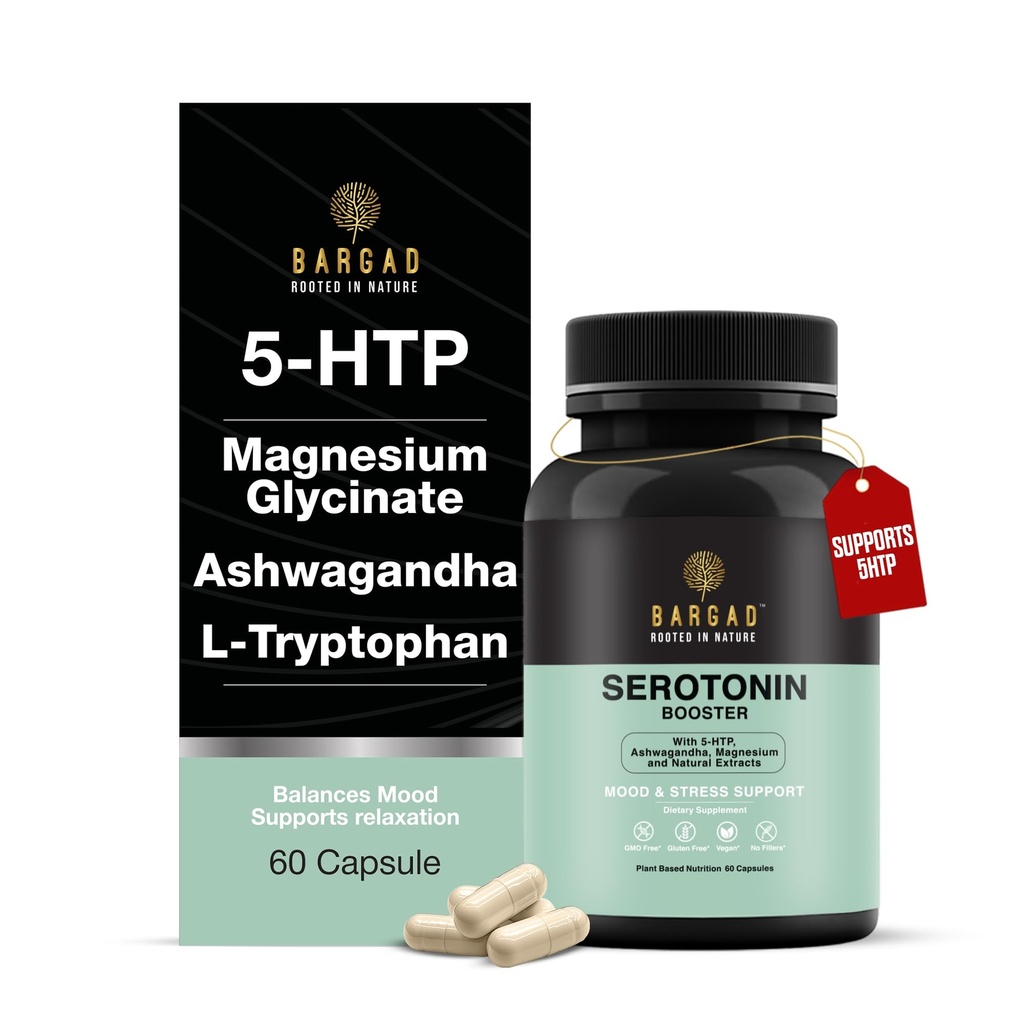 Bargad Serotonin Support Supplement – Helps Boosts 5HTP, Serotonin & Cortisol Levels, Herbal Blend – Promotes Positive Mood, Calmness, Stress Relief | Happy Mood & Brain Support | 60 Capsule