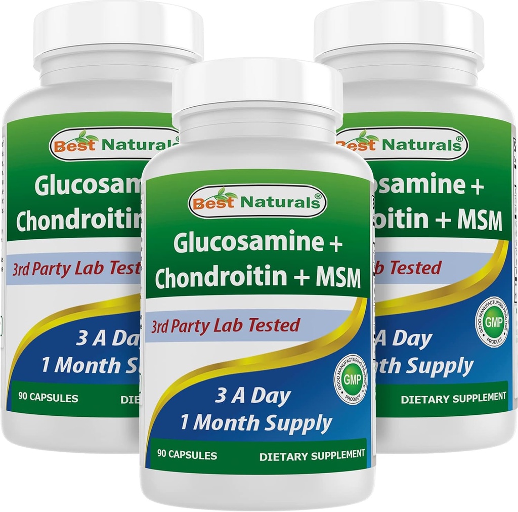 Best Naturals, Glucosamine Chondroitin MSM Supplements, 2600 mg per Serving, 90 Capsules (90 Count (Pack of 3))