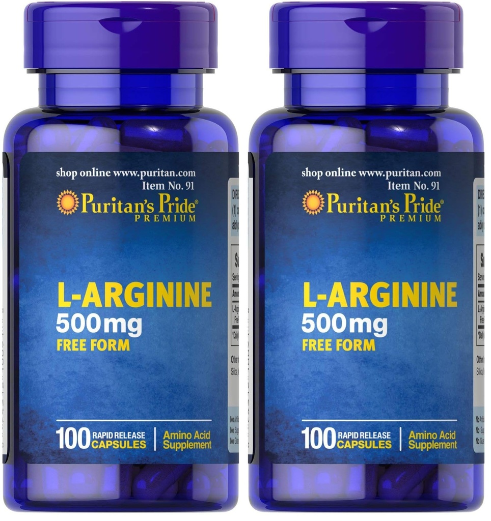 Puritan's Pride L-Arginine 500 mg, Heart Health Support, 100 Count (Pack of 2)
