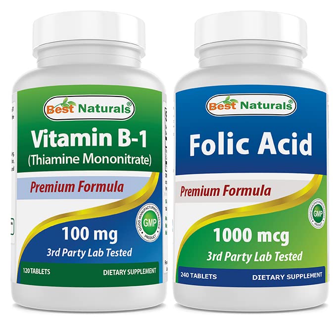 Best Naturals Vitamin B1 as Thiamine Mononitrate 100 mg & Folic Acid 1000 mcg