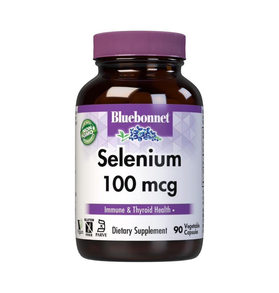 Bluebonnet Selenium 100mcg Capsules (L-selenomethionine) - Potent Antioxidant Support - Amino Acid Complex Selenium Supplement for Women & Men - Vegan, Non-GMO, Gluten-Free - 90 Vegetable Capsules