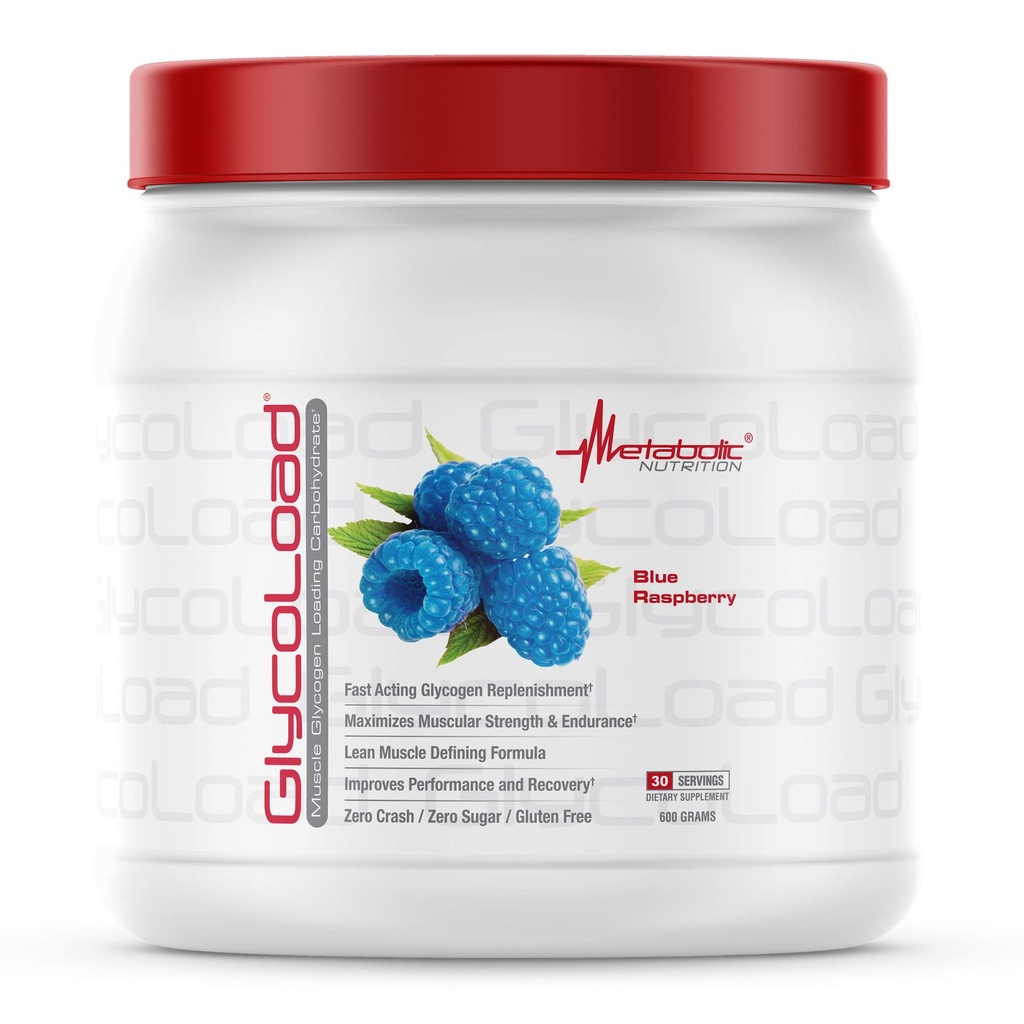 Metabolic Nutrition, Glycoload, 100% Micronized Cyclic Cluster Dextrin Carbohydrate Powder, Muscle Glycogen Loading Carbohydrate, Pre Intra Post Workout Supplement, Blue Raspberry, 600 gm (30 ser)