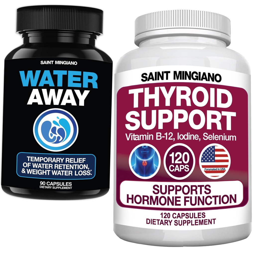 120 Thyroid Support Supplement with Iodine Capsules - with - 90 Water Away Diuretic Water Pills