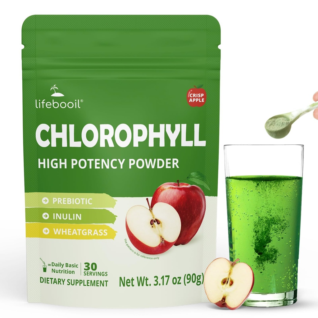 Chlorophyll Powder, 120mg Clorofila for Drinking – Supports Alkalization, Gut Health & Clean Energy – 30 Servings (Crisp Apple)