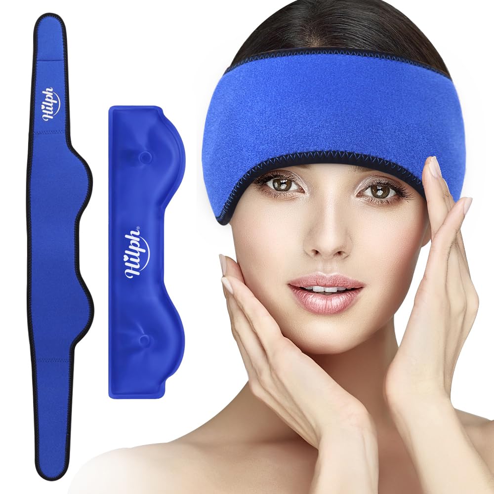Hilph Headache Ice Pack Migraine Ice Head Wrap, Reusable Head Cold Pack Forehead Ice Pack for Migraine Relief, Headache Tension, Sinus Pain, Chemo, Stress Relief (Blue)