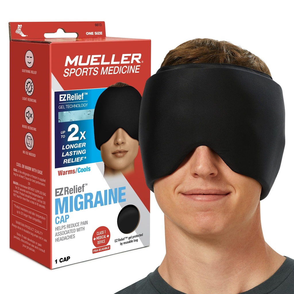 MUELLER Sports Medicine EZ Relief Migraine Cap, Ice Pack for Injuries and Pain Relief, Hot & Cold Therapy, Black