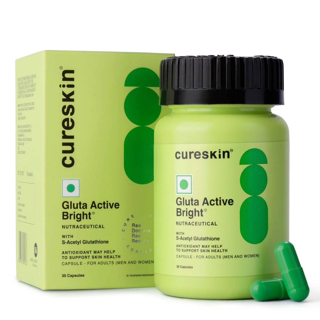 Cureskin Gluta Active Bright Glutathione Capsules | Glutathione Tablets for Skin Whitening | Glutathione Supplements