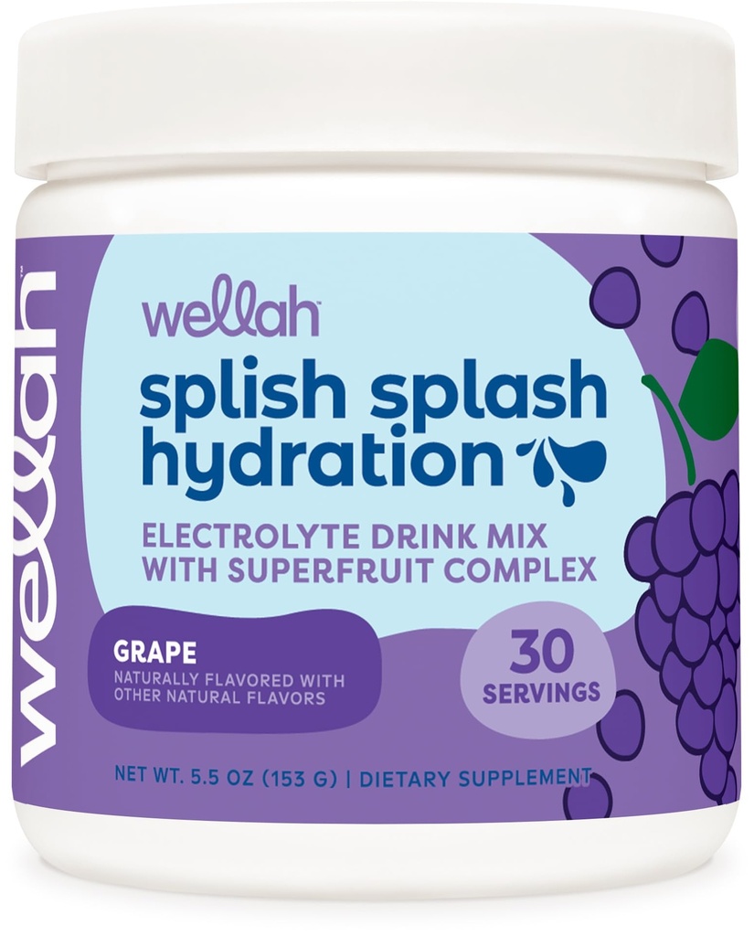 Wellah Splish Splash Hydration Electrolyte Drink Mix (Grape Flavored, 30 Servings)