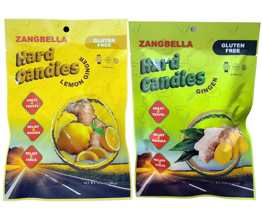 ZANGBELLA Ginger Hard Candy - Relief Nausea, Motion Sickness, Upset Stomach, Individually Wrapped (2 Pack)