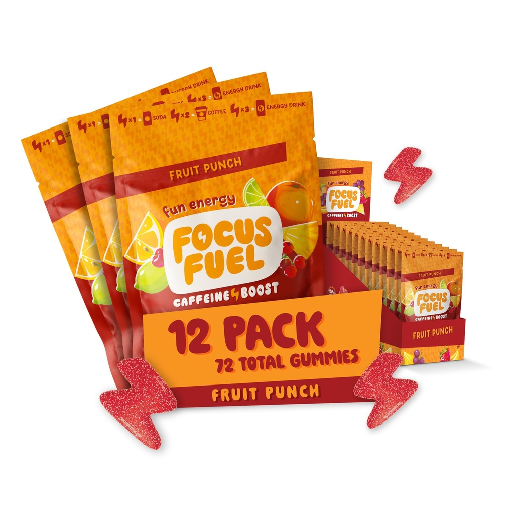 FocusFuel Energy Chews – Fruit Punch Sample Pack (36 Servings) – 100mg Caffeine + Alpha GPC + L-Theanine + B12, Magnesium – No Crash or Jitters