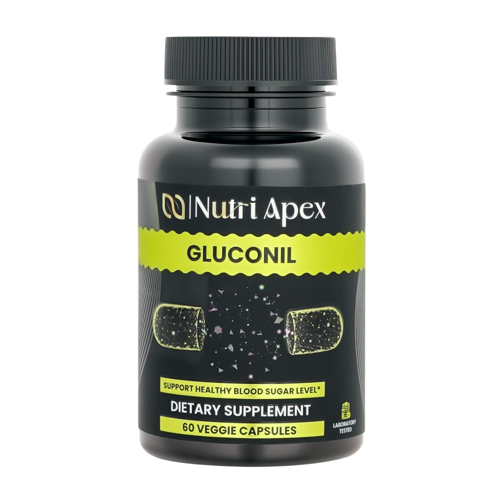 Gluconil Blood Sugar Support Supplement – Healthy Glucose Metabolism, Chromium Glycinate 500mcg, White Mulberry, Bitter Melon, Gymnema, Grape Seed – 60 Vegan Capsules, Non-GMO, Made in USA