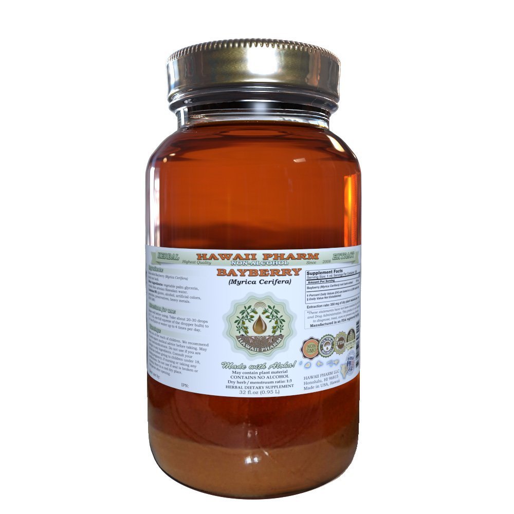 Hawaii Pharm Bayberry Alcohol-Free Liquid Extract, Bayberry (Myrica Cerifera) Dried Root Bark Glycerite Natural Herbal Supplement 32 oz Unfiltered