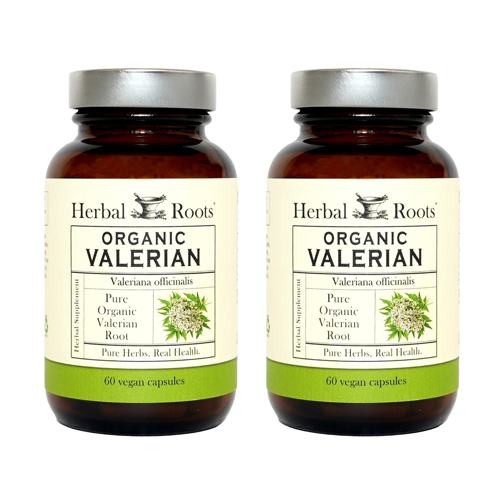 Herbal Roots Pure Organic Valerian Root Capsules - Non-Habit Forming with no Melatonin, Non-GMO - 60 Count Vegan Capsules, Herbal Supplement