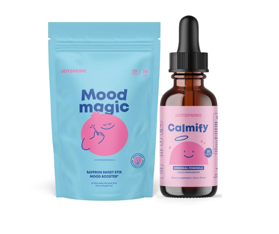 JoySpring Kids Magnesium Routine – Magnesium Citrate Liquid Drops with Chamomile + Saffron Powder with Vitamin D3 – Mineral & Botanical Daily Supplement for Kids