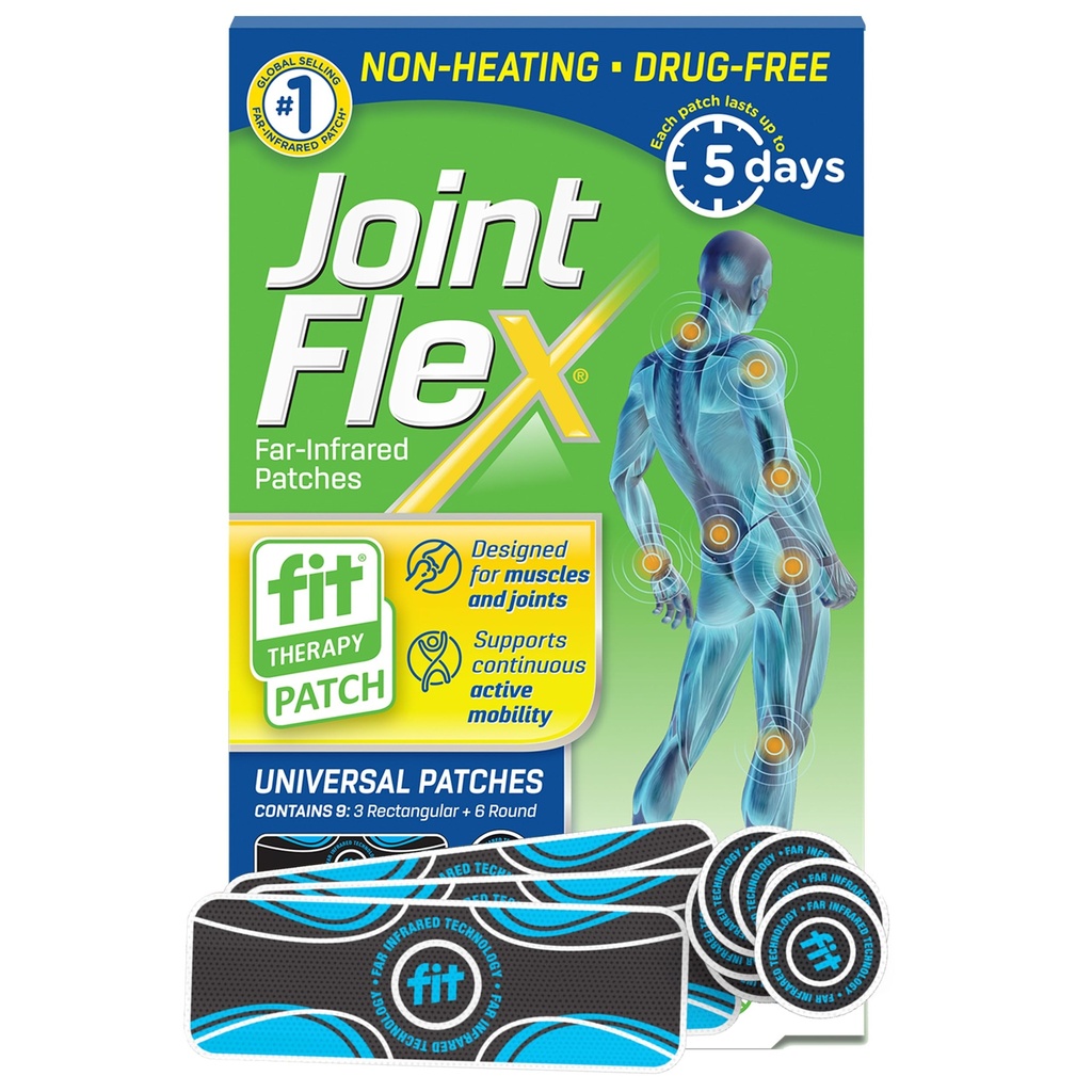 JointFlex FIT Therapy Far Infrared Universal Patch, Supports Continuous Active Mobility for Muscles & Joints, up to 5 Days/Patch, Water Resistant, Non-Heating, Drug-Free, 9-ct, 3 Rectangular/6 Round