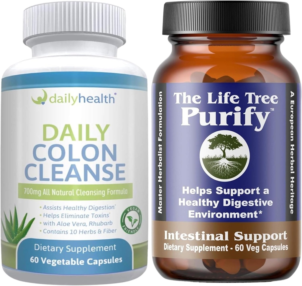 Life Tree Purify Intestinal Support Plus Daily Colon Cleanse Detoxify Kit 120 Capsules - Lactobacillus acidophillus - Natural Herbal for Digestive Health