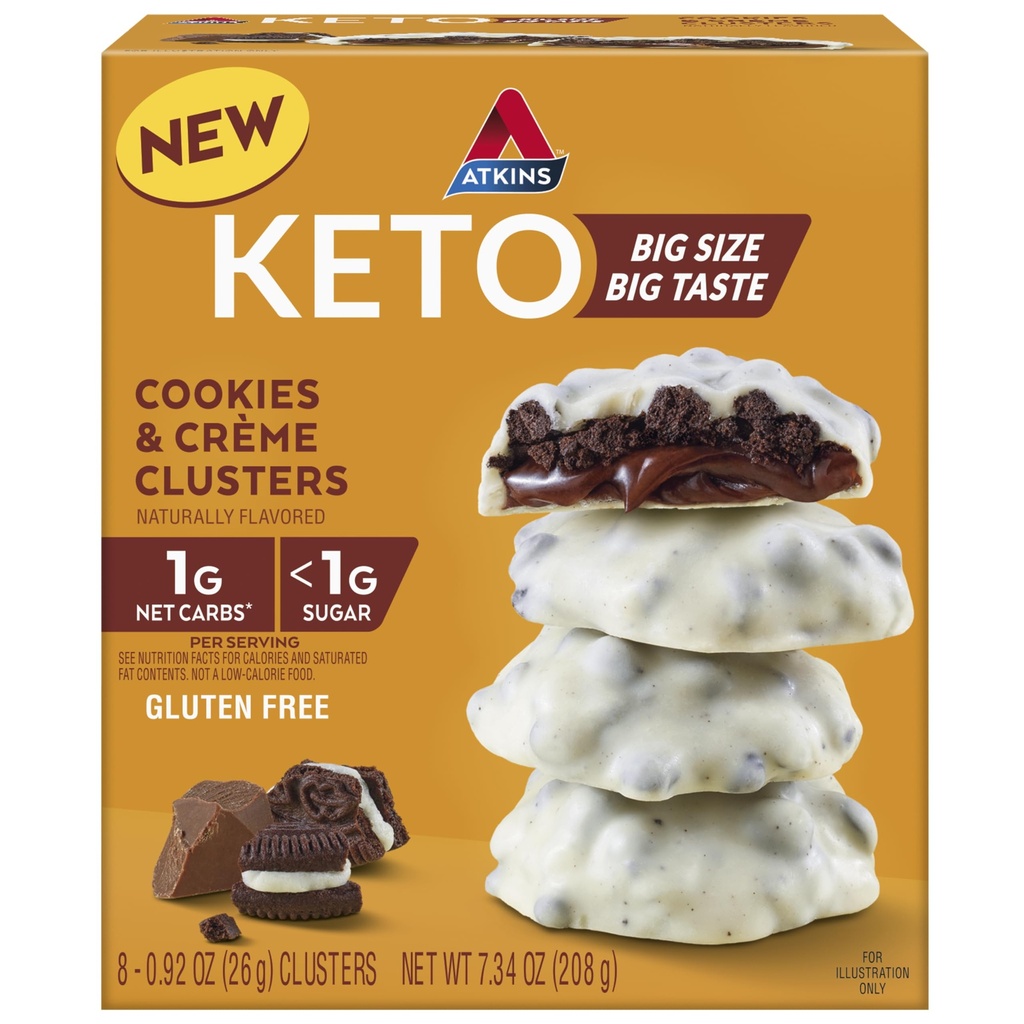 Atkins Keto Cookies & Crème Clusters, Gluten Free, High Fiber, Low Carb, Keto Friendly, 8 Count