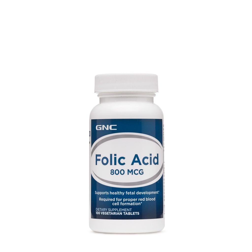 GNC Folic Acid 800mcg | Supports Healthy Fetal Development | Required for Proper Red Blood Cell Formation | Vegetarian Formula | 100 Count