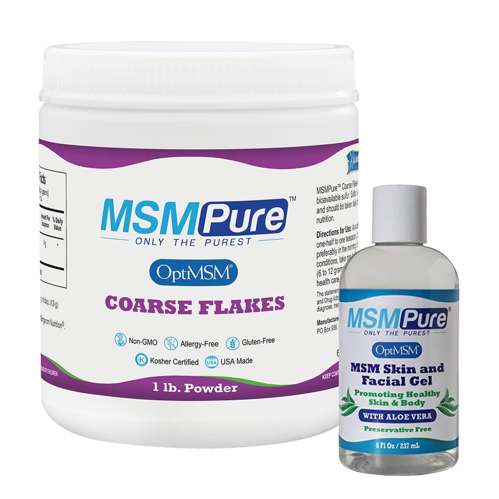 KALA HEALTH MSMPure MSM Coarse Flakes 1lb and MSM Gel with Organic Aloe 8oz Bundle