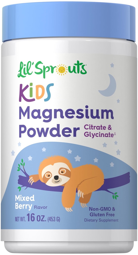 Lil' Sprouts Kids Magnesium Powder | 16 oz | Mixed Berry Flavor | Citrate & Glycinate | Non-GMO, Gluten Free Supplement