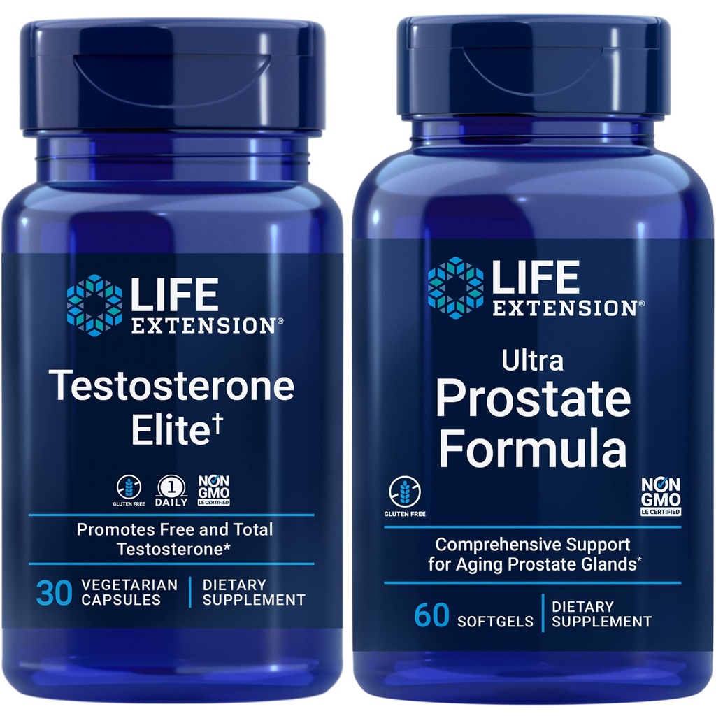 Life Extension Testosterone Elite, 30 Vegetarian Capsules | Ultra Prostate Formula, 60 softgels | Healthy Prostate, Testosterone Production Support, Supplements for Men