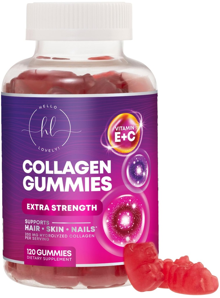 Collagen Gummies for Hair Growth - 2500 mcg D-Biotin Per Serving - Hydrolyzed Collagen Peptides Type I, III - Vitamin C & Zinc - Skin, Nails & Joint Support For Women & Men - Berry Flavor, 120 Gummies