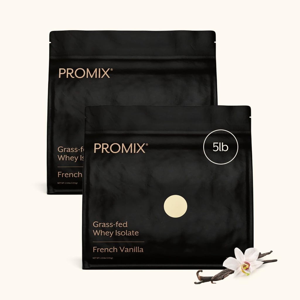 ProMix Nutrition Whey Protein Isolate Powder - Grass-Fed - ­Post Workout Fitness & Nutrition Shakes, Smoothies, Baking & Cooking Recipes - Gluten-Free & Keto-Friendly - Vanilla - 5 Pound (Pack of 2)