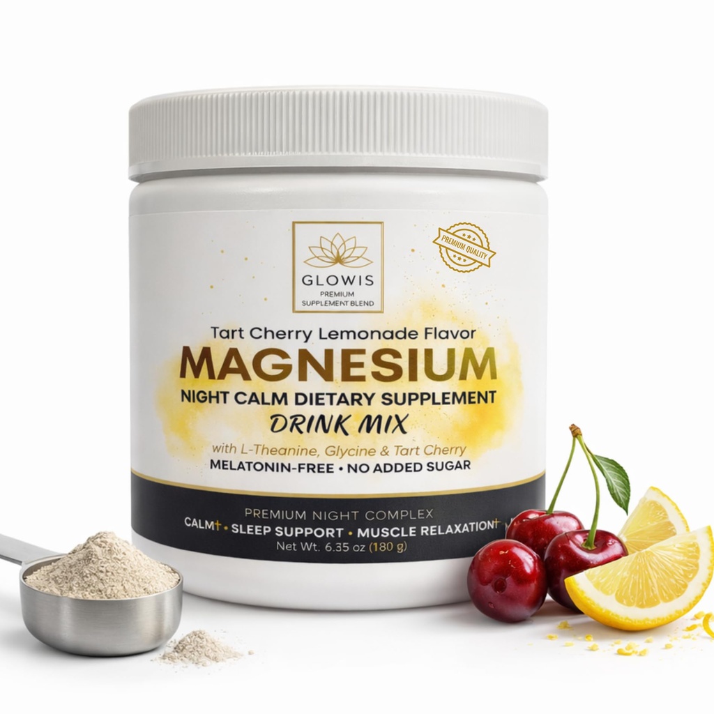 Magnesium Glycinate Powder for Sleep, Stress & Calm - Drink Mix with L-Theanine, Glycine, Tart Cherry, Vitamin B6-200mg Bisglycinate + Citrate, Melatonin Free, Vegan, Sugar Free, 30 Servings