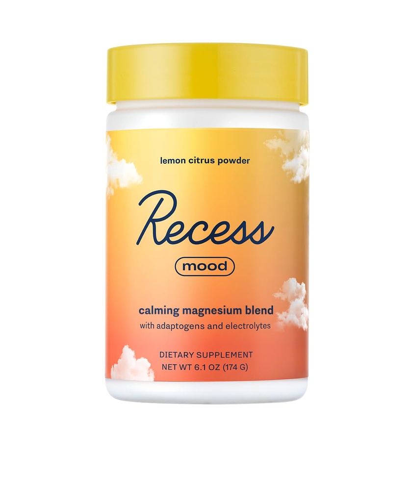 Recess Mood Powder, Calming Magnesium L-Threonate Blend with Passion Flower, L-Theanine, Electrolytes, Magnesium Calm Support Powder Supplement - Lemon Citrus 28 Serving Tub